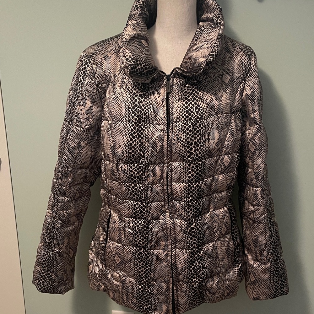 Calvin Klein Black/Cream Snake Print Puffer Jacket sz L
